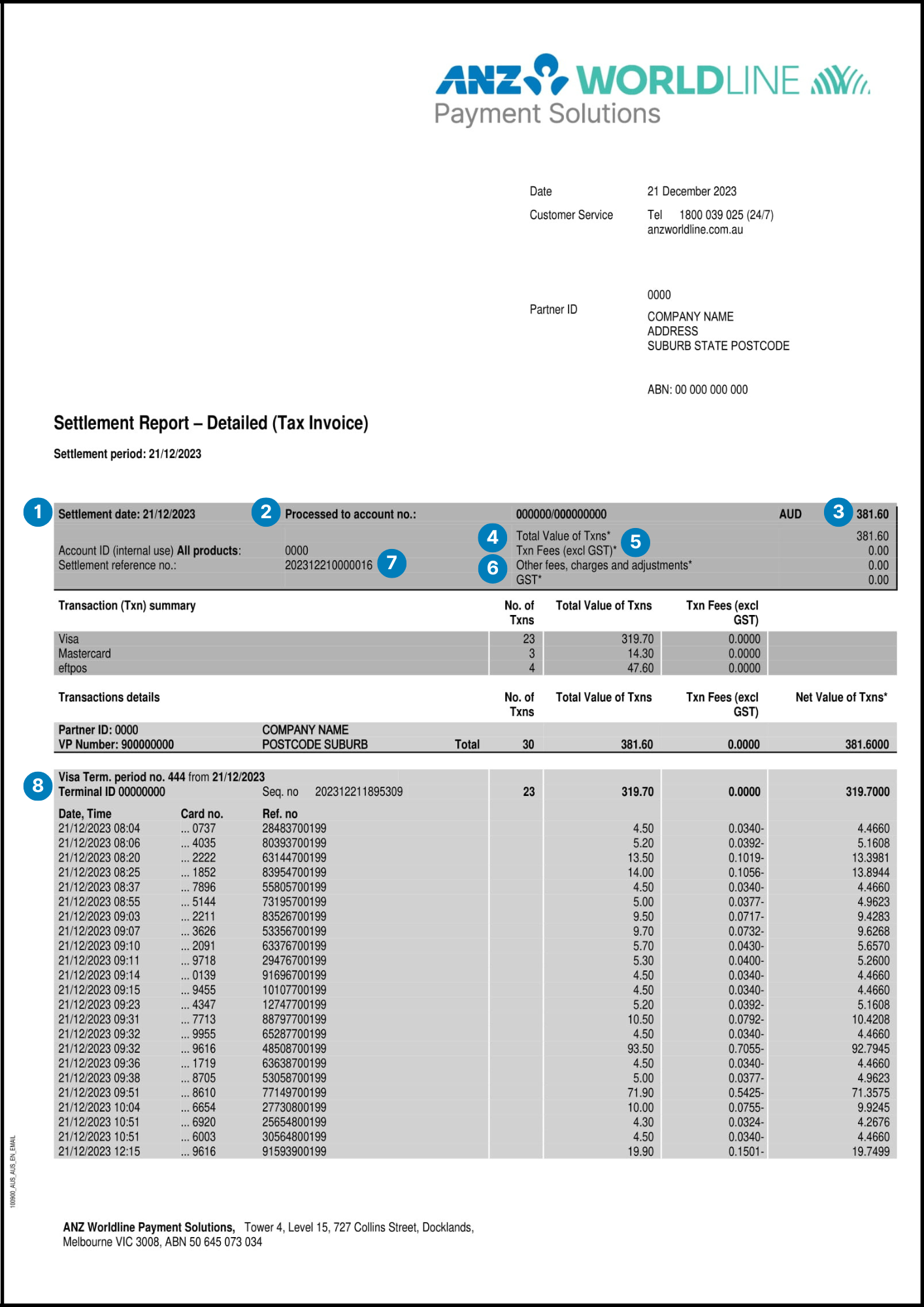 Settlement report detailed