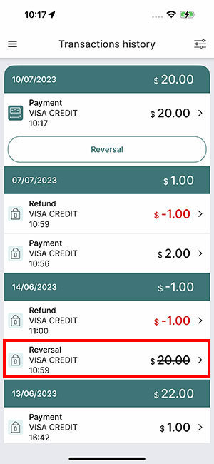 the reversed / cancelled transaction will be shown with Strikethrough
