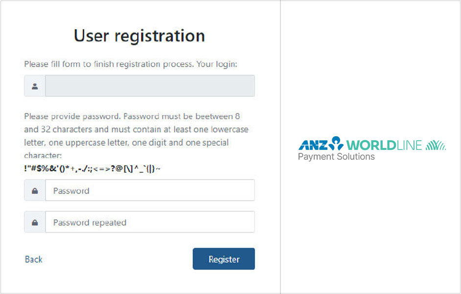 Create a password and confirm with Register