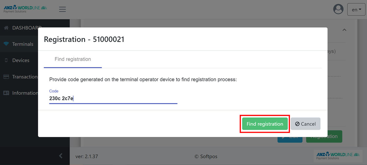 Select Find registration.